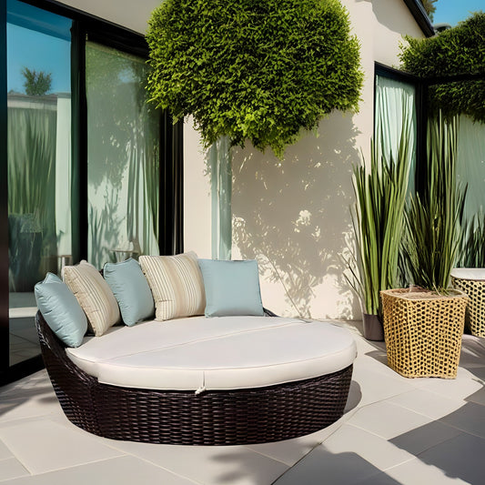 أثاث مهوي - سرير خارجي بتصميم عصري من الراتان