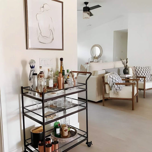 أثاث مهوي - طاولة تقديم معدن مزودة بعجلات