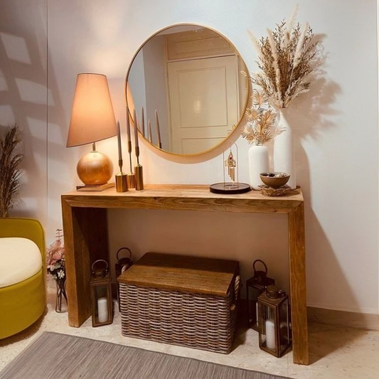 أثاث مهوي - كونسول خشبي بتصميم فني مع مرايا